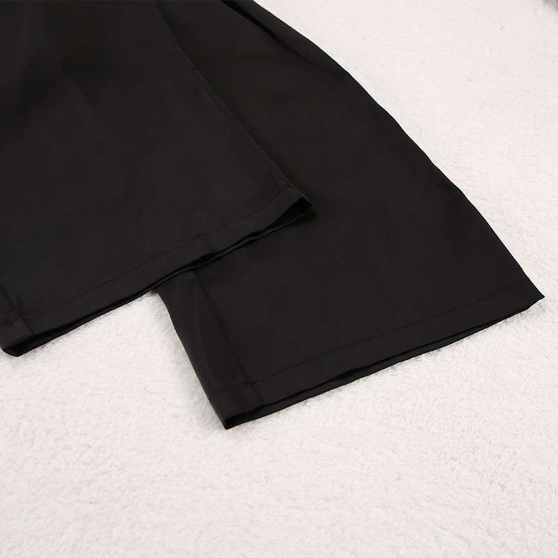 Women's Sleepwear Women's Pajamas Silk Pajamas Low Cut Sexy Single-Breasted Long Sleeves Wide Leg Pants Pyjamas Sets Sleepwear Loungewear Wo