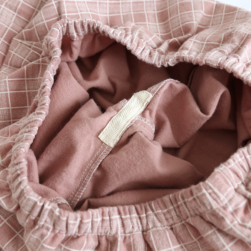 Women's Sleepwear spring and autumn couple pajamas long-sleeved trousers 100% cotton brushed plaid two-piece home service for men and women 23030