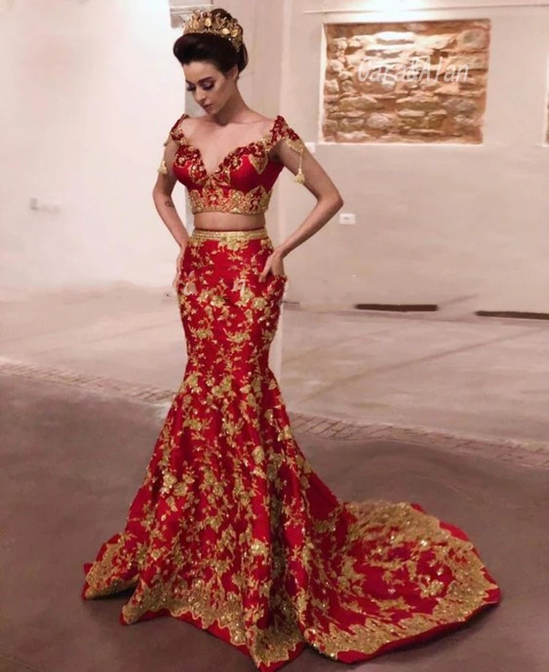 Indian Red Mermaid Evening Dress With Detachable Train Sexy 2 Piece Reception Prom Gown Morocca Abaya Dubai 2023 Robe De Mariee 2 in 1 Formal Engageme