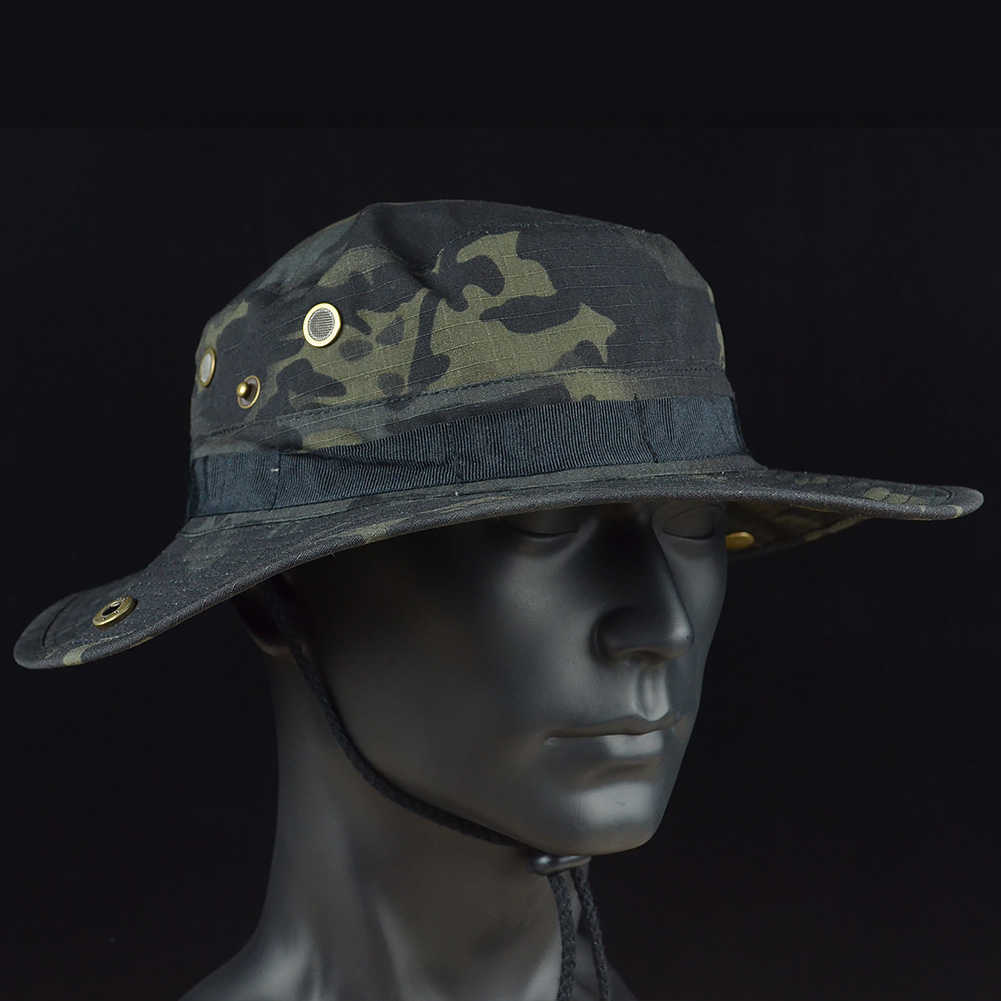 Wide Brim Hats Mege Tactical Camouflage Bonnie Hat US Army Military Outdoor Hunting Hiking Panama Summer Sun Bucket Cap Airsoft Paintball Gear R230308