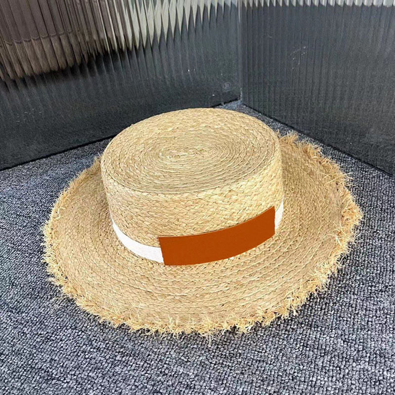 Hollow Ventilation Wide Brim Hats Bright Color Stitching White Ribbon Straw Hats Female Street Vacation Sun Protection Caps