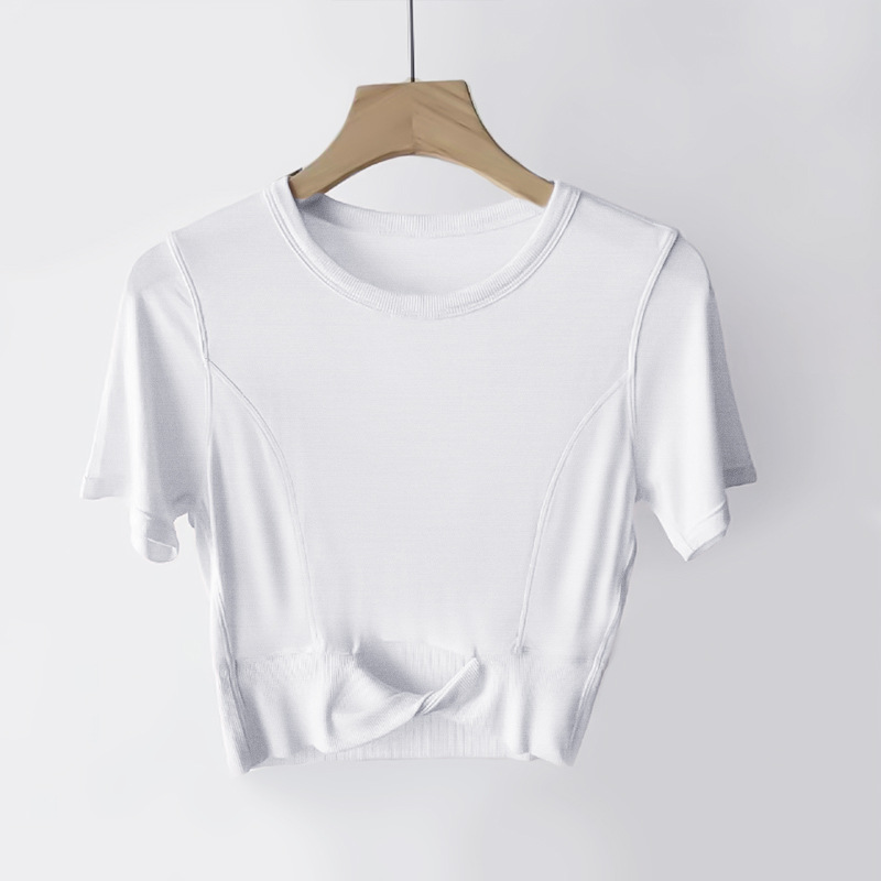 Women Yoga Cropped Women's Modal T-shirt Ribbed Crop Top Modal Short Sleeve Breathable Tight Sports Jogging