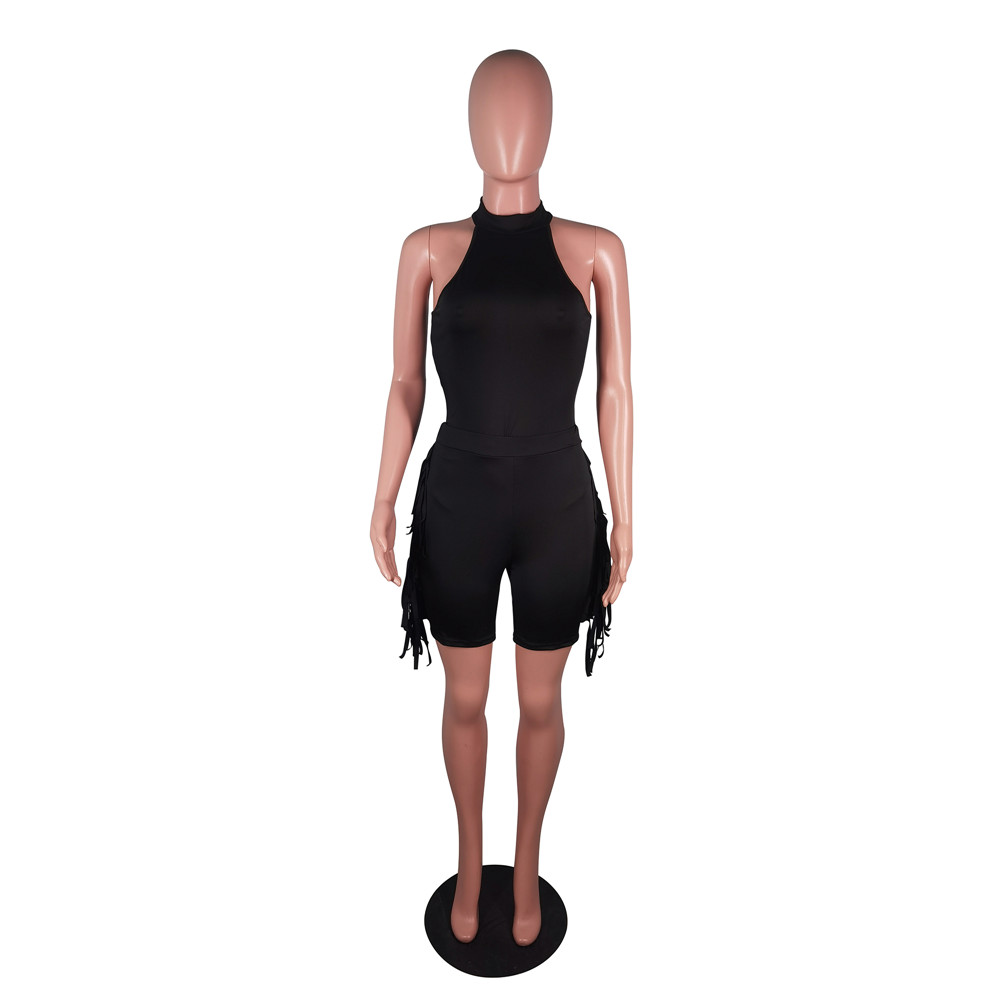 NEW Designer Summer Tracksuits Women Sleeveless Bodysuits and Tassels Shorts Two Piece Sets Matching Outfits Solid Sweatsuits Wholesale Clothes 9430