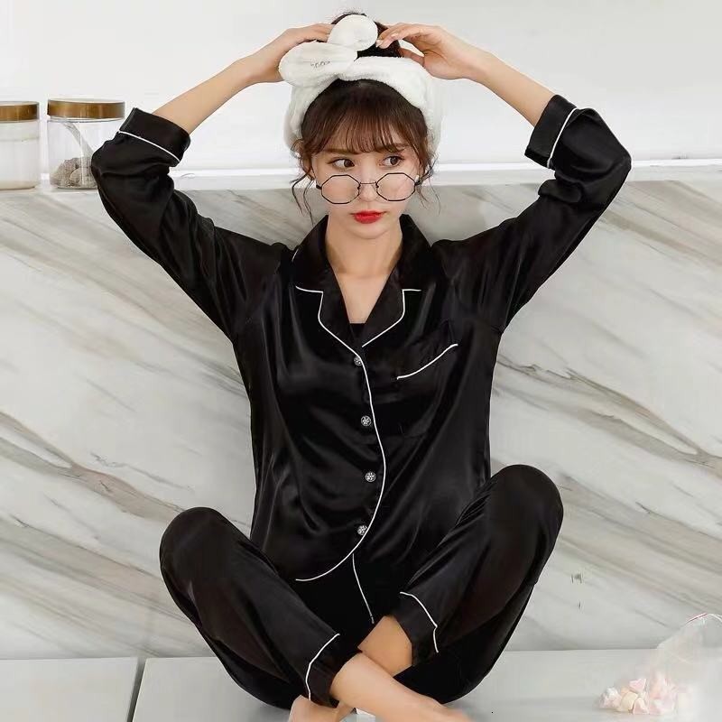 Women's Sleepwear OVERSIZE 3XL 4XL 5XL Women Sleepwear Satin 2PCS Shirt Pants Pajamas Set Solid Nightwear Silky Intimate Lingerie Casual Homewear