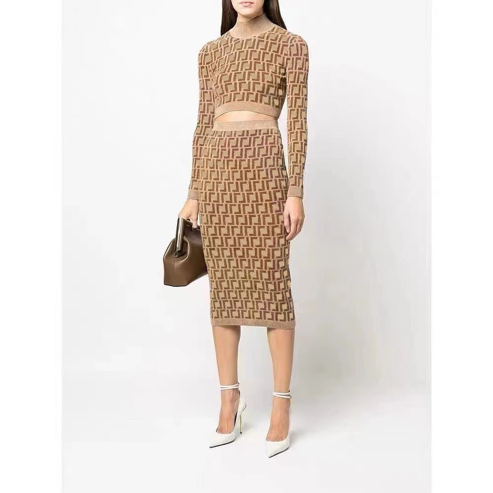Designer Two Piece Dress Full Letter New Jacquard Knitted Pullover Long Sleeve Top & Half Skirt Long Skirt Fashion High-quality Knitted Suit Blue And Khaki, Blue skirt
Designer Two Piece Dress Full Letter New Jacquard Knitted Pullover Long Sleeve Top & Half Skirt Long Skirt Fashion High-quality Knitted Suit Blue And Khaki, Blue skirt