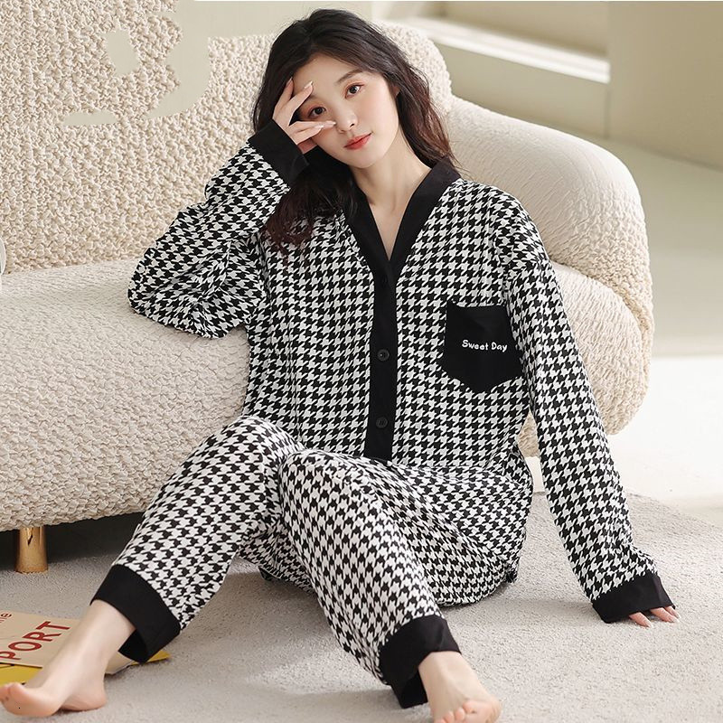 Women's Sleepwear 100% Cotton Pajamas Set Sexy Sleepwear For Women Full-Length Cartoon Pyjama Women's Autumn Fashion Soft Homewear Plus Size