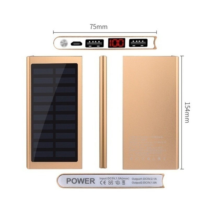 30000mAh Solar Power Bank Digital Display Thin Large Capacity Portable Fast Charger External Battery for IPhone Xiaomi mi Huawei
