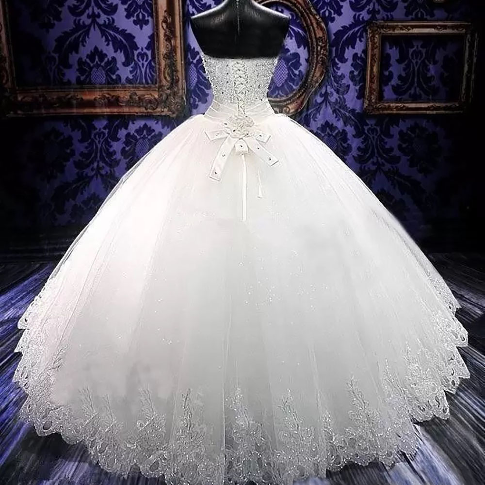 Wedding White Bridal Gowns Ivory A Line Applique New Custom Lace Up Zipper Dresses Wed Beaded Sweetheart Sleeveless NONE Train Crystal Tulle