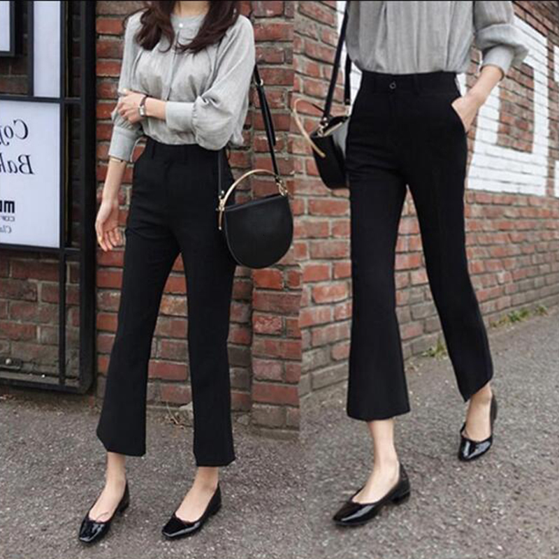 Women's Pants Capris High Waist Slim Boot Cut Pant Women Spring Summer Black White Workwear Office Ladies Elegant Casual Korean Cropped Pants 230
