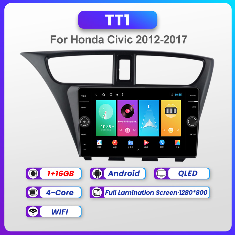 Voiture DVD QLED Android 11 Car radio pour Honda Civic Hatchback 2012-2017 Multimedia Video Player GPS Carplay RDS