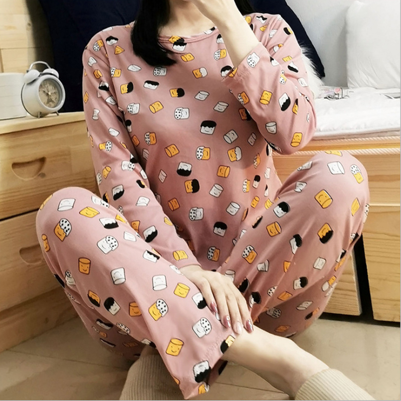 Women's Sleepwear Women's Pajamas Sleepwear Homewear Print Long Sleeve Pullover Trouser Suits Pijama Sets Comfortable Home Clothes Female 23