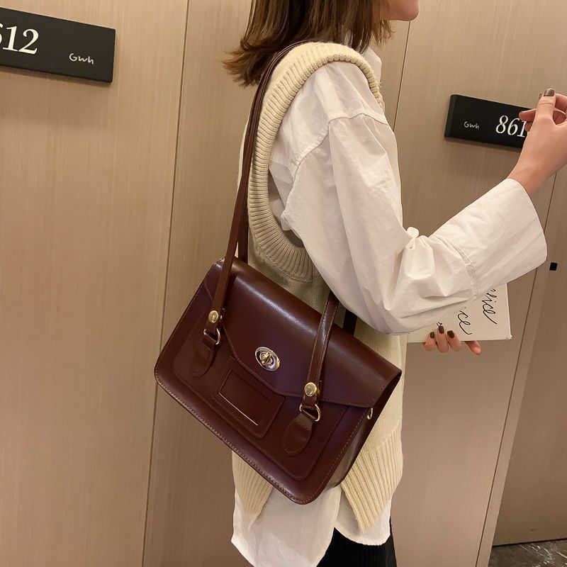 Shoulder Bags Vintage for Women 2023 Autumn Trendyol Japanese Solid Pu Leather Messenger Bag Satchel Female Briefcase 230309