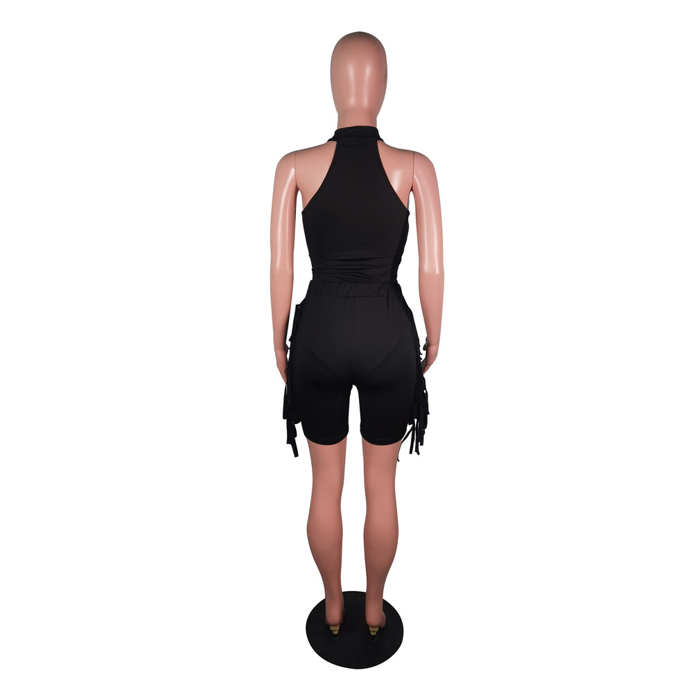 NEW Designer Summer Tracksuits Women Sleeveless Bodysuits and Tassels Shorts Two Piece Sets Matching Outfits Solid Sweatsuits Wholesale Clothes 9430