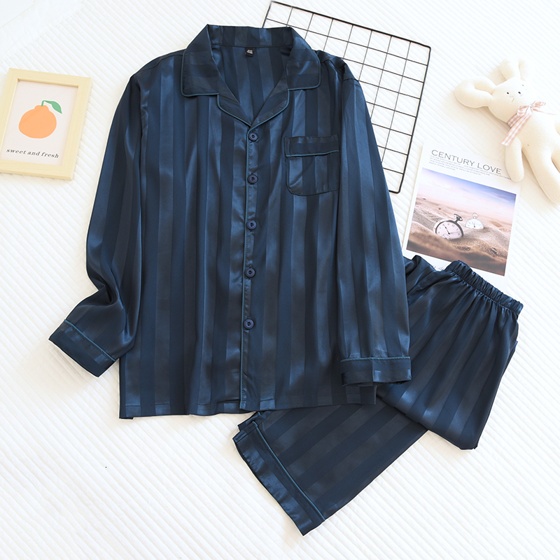 Women's Sleepwear Couple Pajamas Suit Ice Silk Long-Sleeve Sleepwear Silky Satin Women Home Service Set Femme Pijamas Mujer Feminino Pyjama 23030