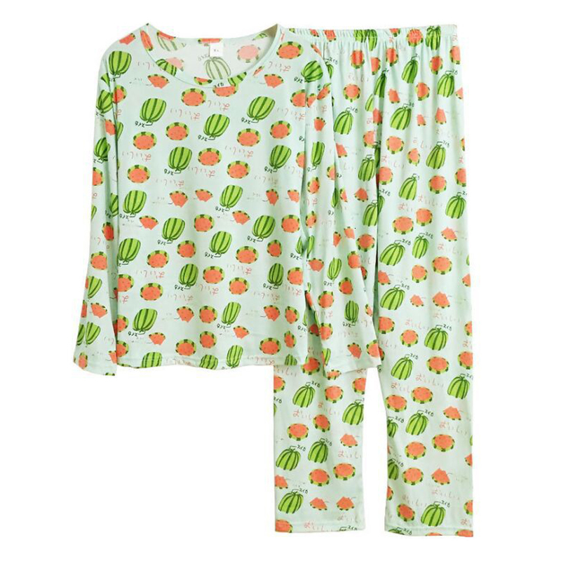 Women's Sleepwear Women's Pajamas Sleepwear Homewear Print Long Sleeve Pullover Trouser Suits Pijama Sets Comfortable Home Clothes Female 23