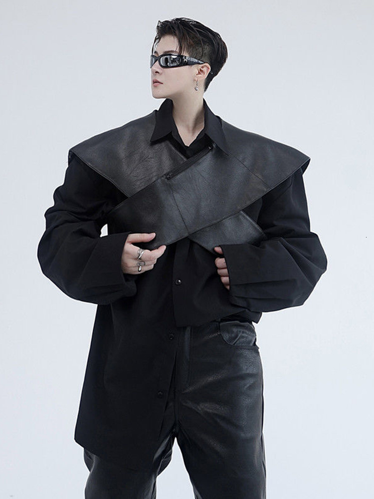 Men's Vests IEFB Personalized Pu Waistcoat Trend Darkwear 2023 Solid Color High Street Vest Male Tops Temperament Fashion 9A5550 230309