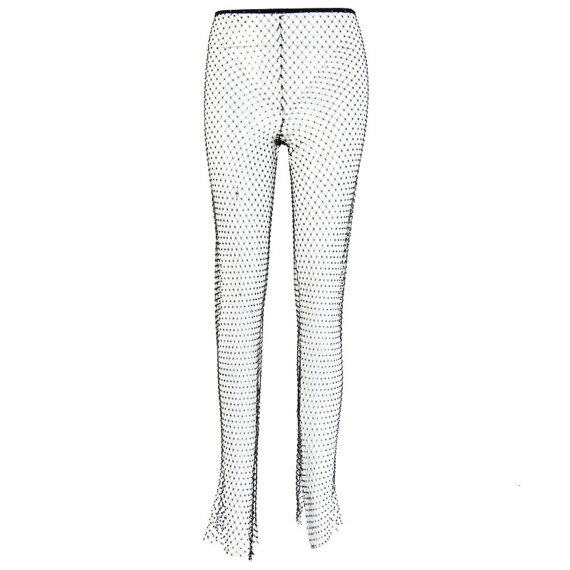 Women's Pants Capris DIRTYLILY Crystal Diamond Shiny Women Pants Summer Fashion Hollow Out Fishnet Wide Leg Trousers Sexy See Through Beach Pant 