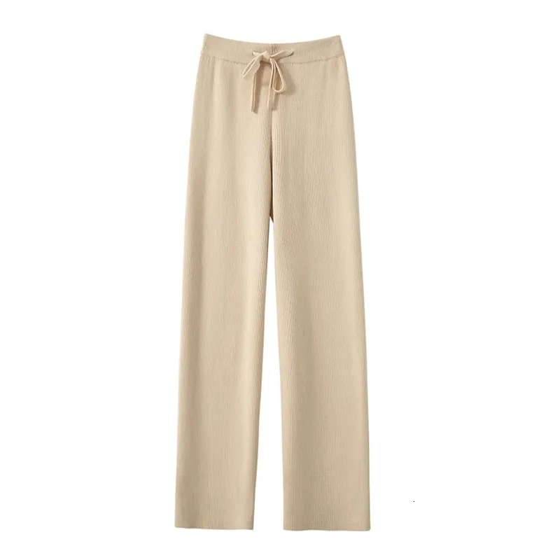 Women's Pants Capris Women's Knitted Wide Leg Pants Autumn Winter High Waist Thick Warm Fashion Straight Pants Casual Loose Elegant Trousers