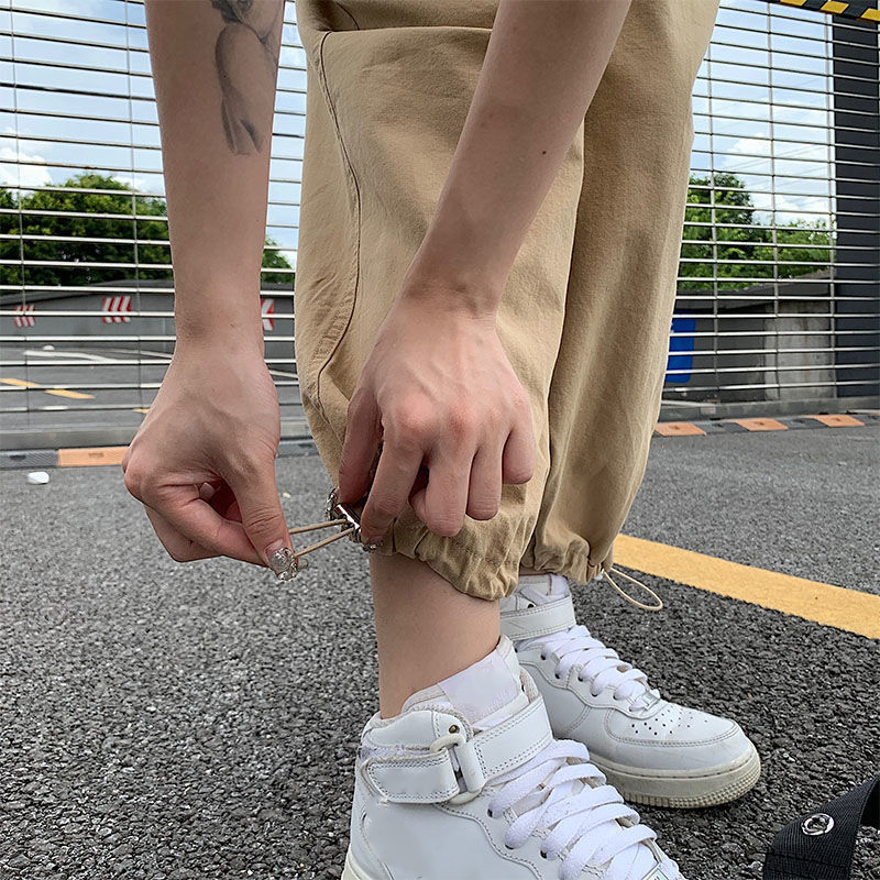 Women's Pants Capris Lucyever Fashion High Waist Cargo Pants Women Khaki Adjustable Waist Drawstring Wide Leg Pants Streetwear Hip Hop Trousers 2