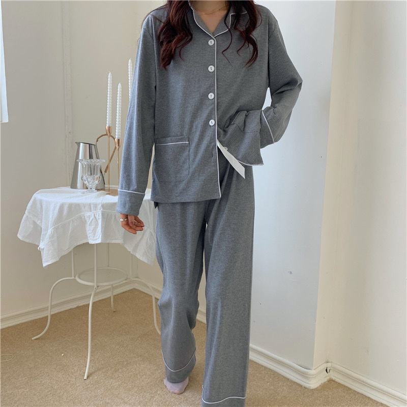 Women's Sleepwear Pajama Set Women Japanese Style Simple Turn-down Collar Sleepwear Basic Prevalent College Ladies Casual Cozy Ins BF est Femme 2