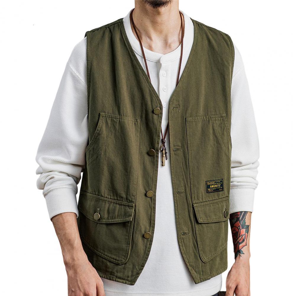Men's Vests Outdoor Spring Autumn Fishing V Neck Loose Pure Color Waistcoat Korean Style 230309