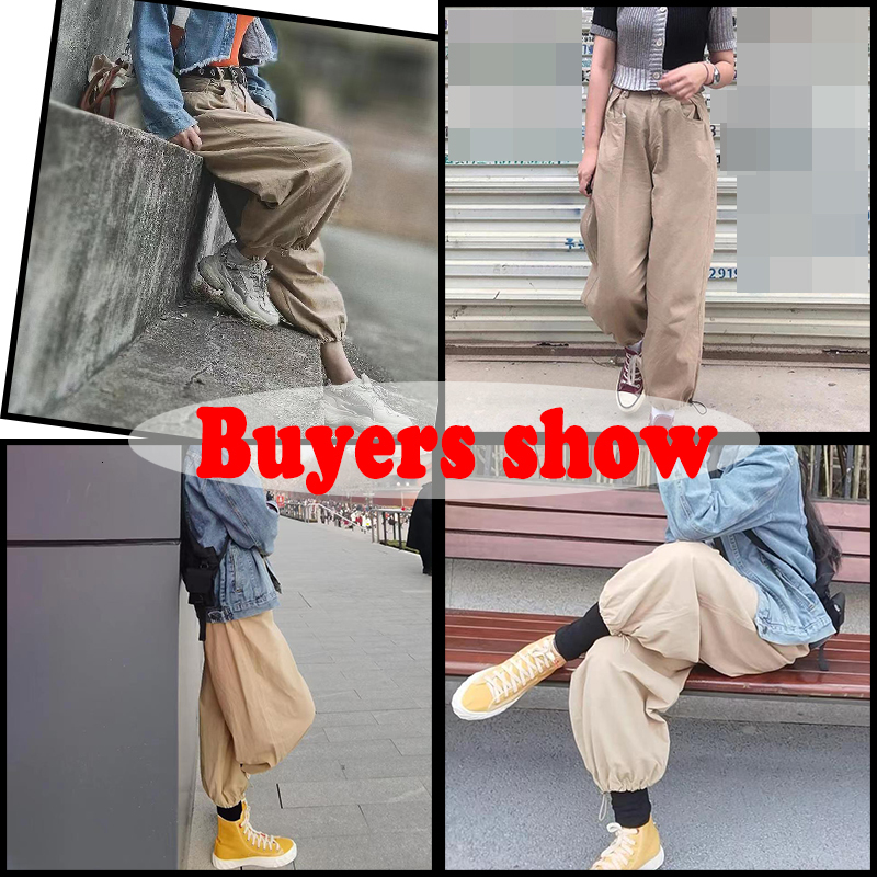 Women's Pants Capris Lucyever Fashion High Waist Cargo Pants Women Khaki Adjustable Waist Drawstring Wide Leg Pants Streetwear Hip Hop Trousers 2