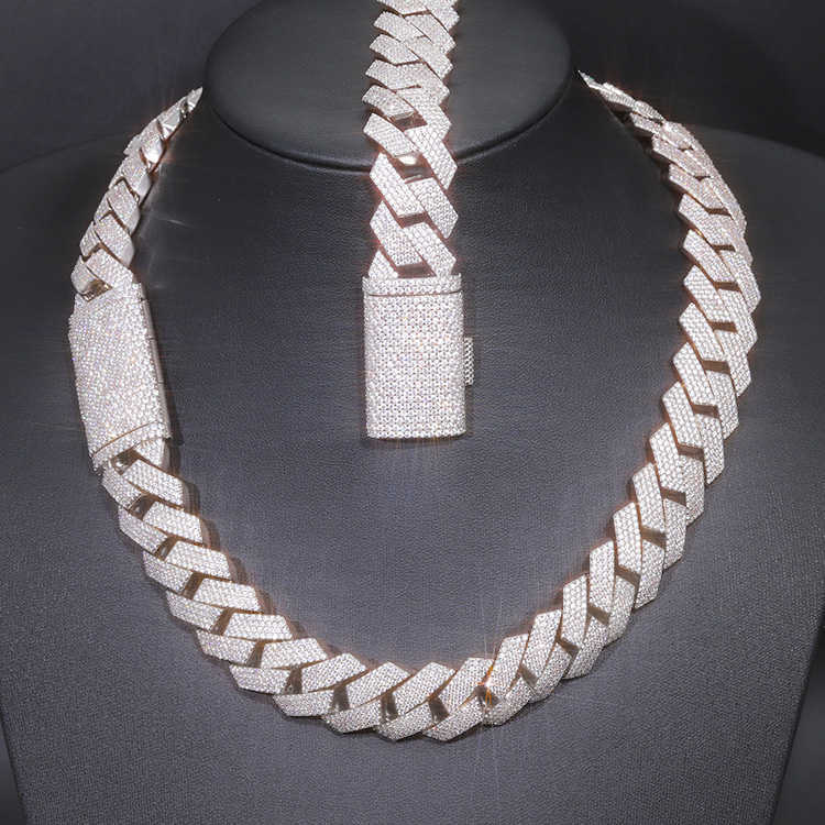 necklace moissanite chain Popular Heavy 4 Rows 20mm Width 925 Sterling Silver Diamond Hip Hop Cuban Link Bracelet