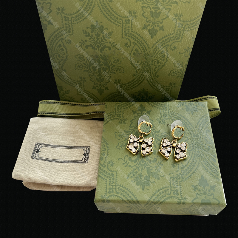 Bow Diamond Studs Earrings G Gold Pendant Eardrops Double Letter Hoop Earrings Designer Dangler With Box Set Lovers Gift