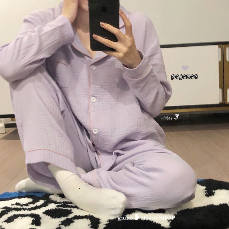 Women's Sleepwear Pajama Sets Women Long Sleeve Minimalist Cozy Fashion Ladies Autumn Nightwear Basic Student Tender Sweet Style Korean Simple 23
