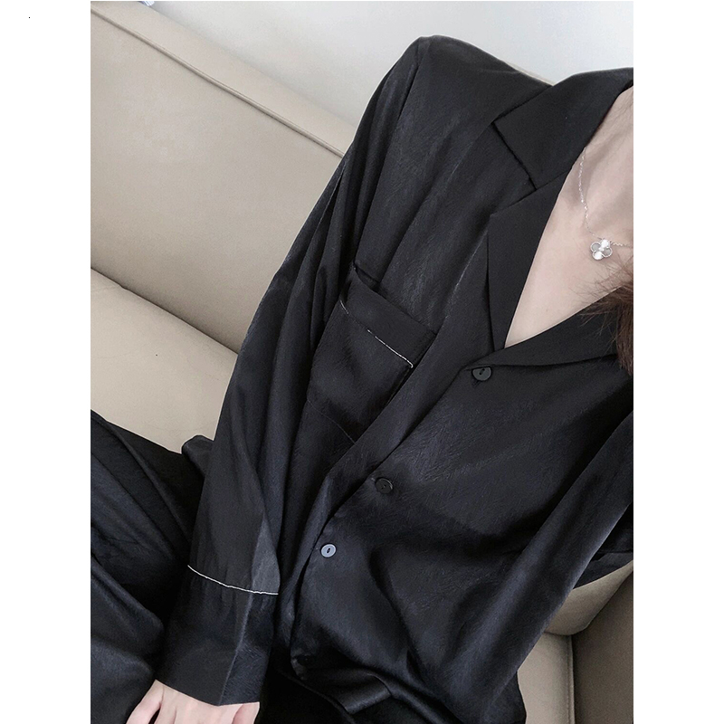 Women's Sleepwear Womens Silk Satin Pajamas Pyjamas Set Sleepwear Pijama Pajamas Suit Female Sleep Two Piece Set Women's Ice Silk Loungewear