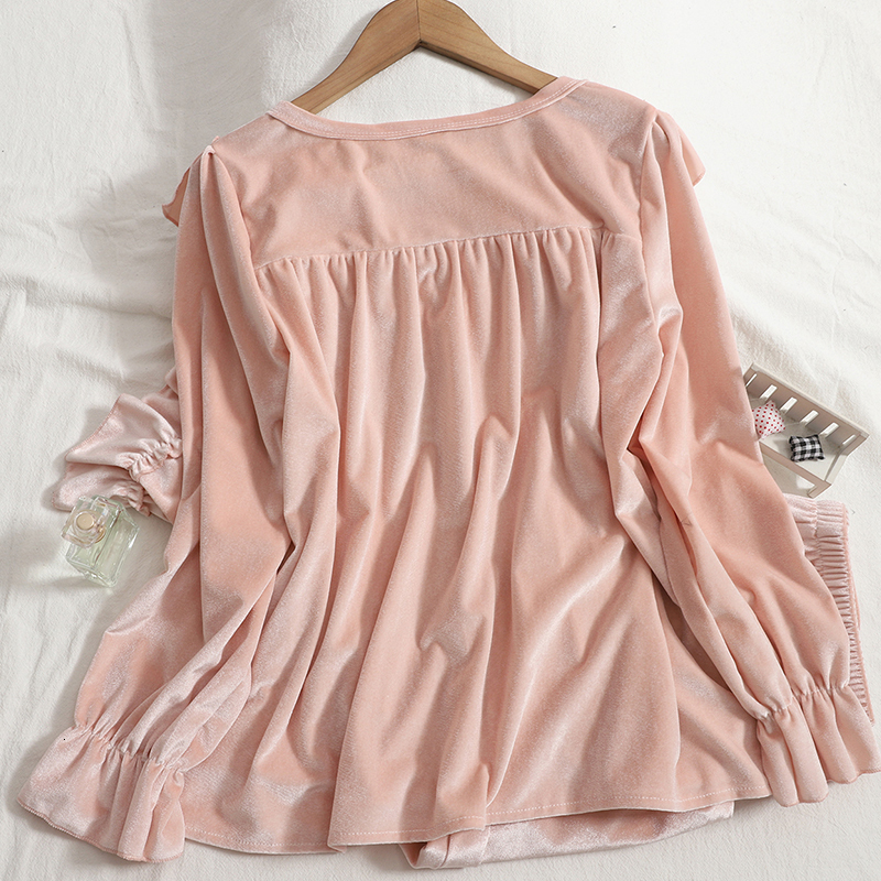 Women's Sleepwear Gaganight Women Two piece Pajamas Autumn Winter Sweet Fairy French Velvet Breasted Ruffled Loose Top Thin Harem Pants 230309