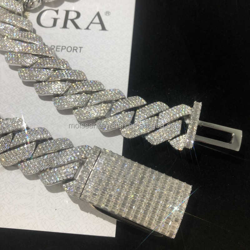 necklace moissanite chain 925 sterling Silver pendant Miami Cuban Chain Moissanite 18k Hip Hop Jewelry necklaces for men