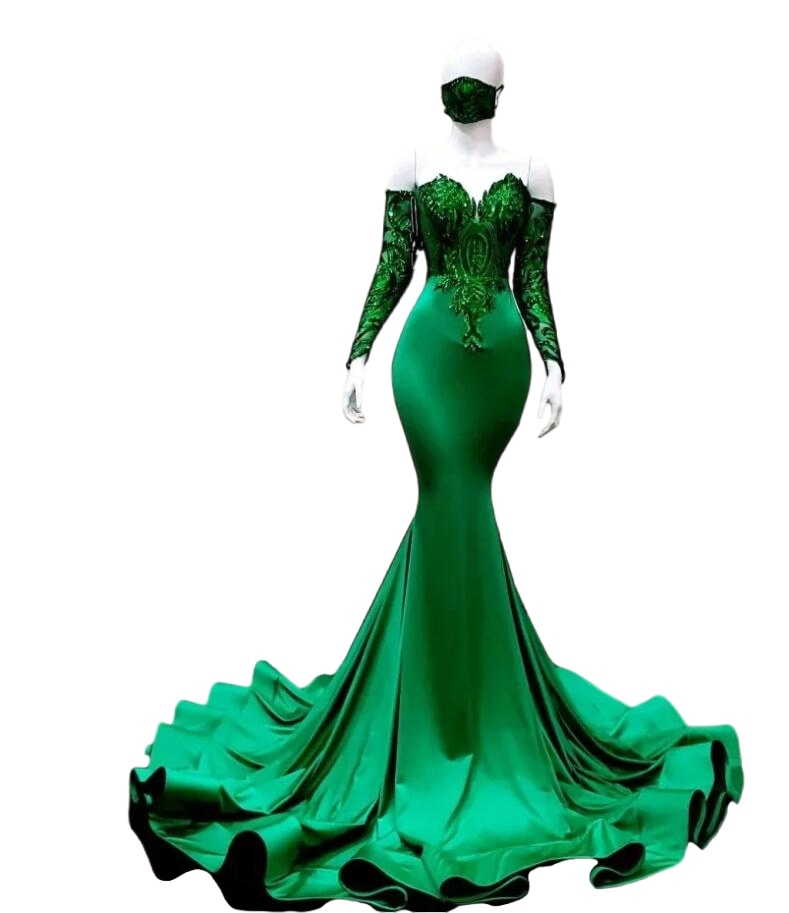 Emerald Green Mermaid Prom Dresses 2023 gillter Sequin Applique Long Sleeves Evening reception Dress Vestido De Novia