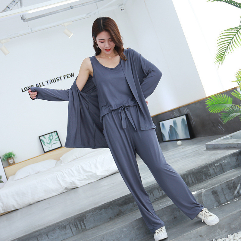 Women's Sleepwear Pliktea 3 Pieces Set Long Sleeve Modal Atoff Home Women's Loose Casual Pajamas Autumn Soft Home Cloth Plus Size Loose Slee