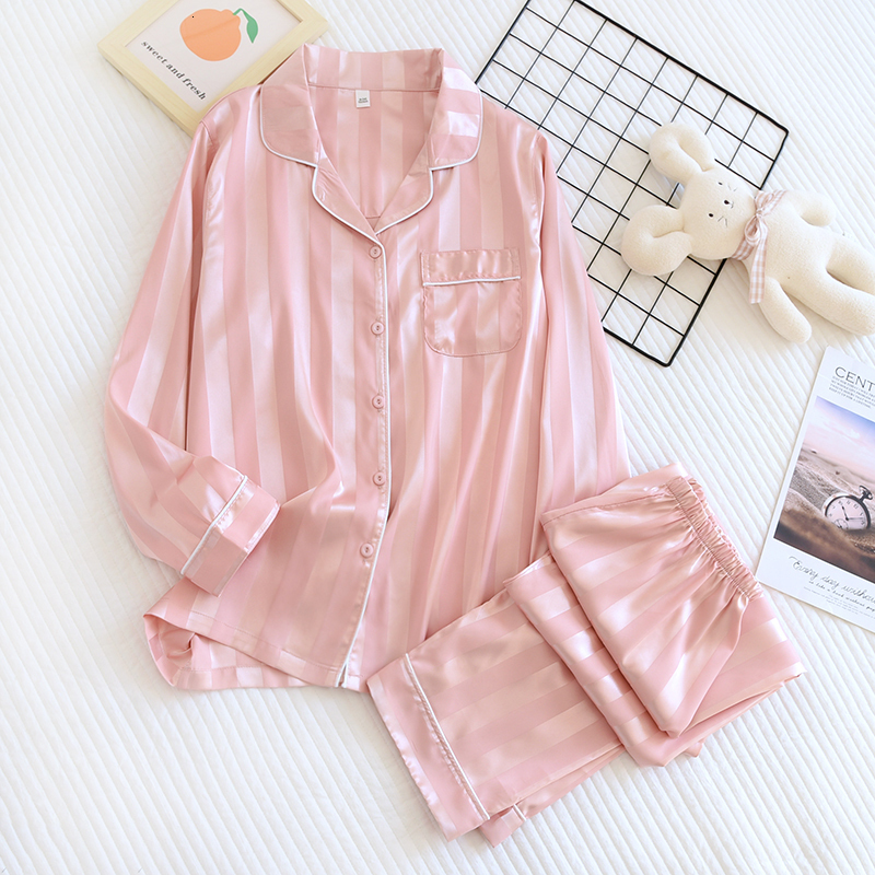 Women's Sleepwear Couple Pajamas Suit Ice Silk Long-Sleeve Sleepwear Silky Satin Women Home Service Set Femme Pijamas Mujer Feminino Pyjama 23030