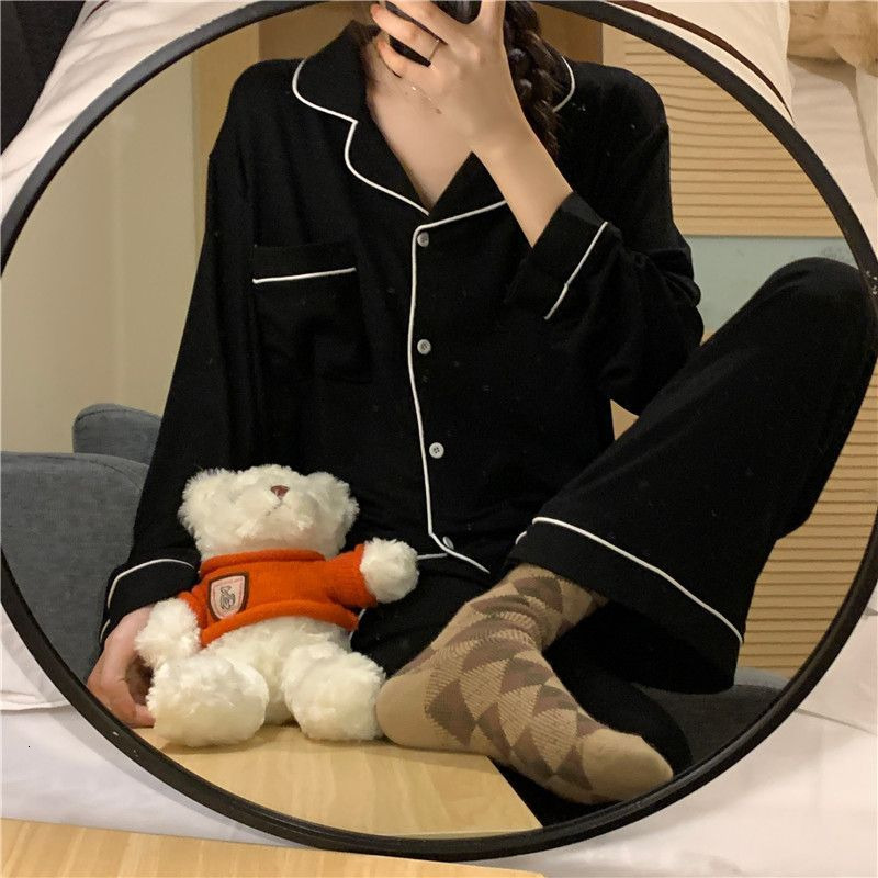 Women's Sleepwear Pajama Sets Women Long Sleeve Minimalist Cozy Fashion Ladies Autumn Nightwear Basic Student Tender Sweet Style Korean Simple 23