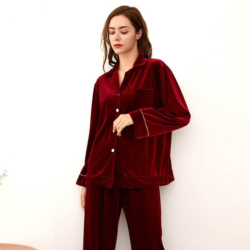 Women's Sleepwear Velvet Silk Pajamas Set for Women's Autumn and Winter 2 pieces Home Suit 100% Pure Silk Sleepwear Spring Home Service 2303