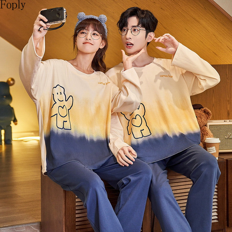 Women's Sleepwear 100% Cotton Couple Pajamas Sets for Women Men Plus Size Sleepwear Comfortable Homewear Autumn Winter Leisure Loungewear Pijamas