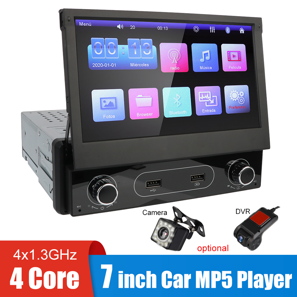 Retractable Car DVD Radio 7inch Screen MP5 Player FM Transmitter 1 Din Audio Auto DVR Camera Bluetooth Autoradio Media Video Display