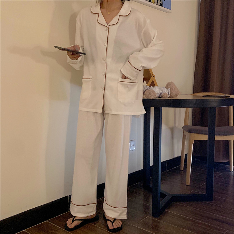 Women's Sleepwear Autumn Pajama Sets Women Japanese Long Sleeve V-neck Loose Lounge Sleepwear Sweet Fairy Simplicity Pyjama 2 Pcs Student Homewea