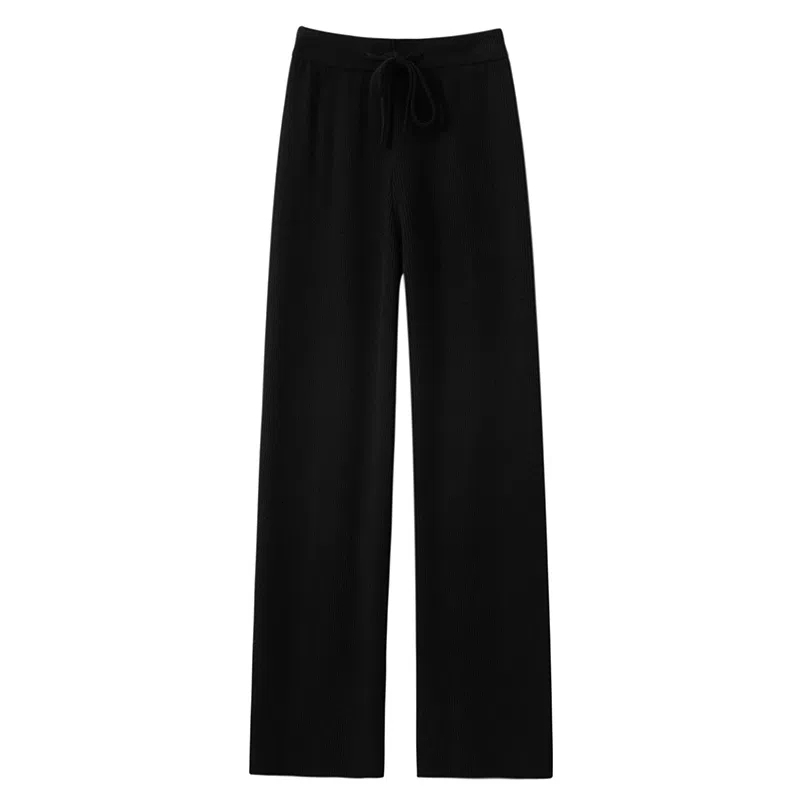 Women's Pants Capris Women's Knitted Wide Leg Pants Autumn Winter High Waist Thick Warm Fashion Straight Pants Casual Loose Elegant Trousers