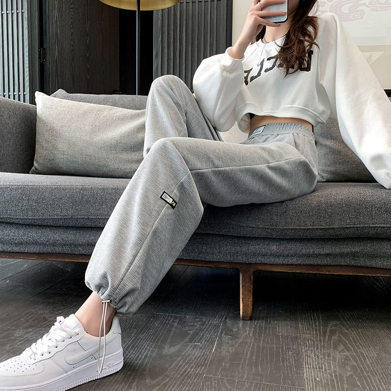 Women's Pants Capris Streetwear Pants Summer Sports Pants Women's Leggings Pants Slim Casual Loose Straight-leg Pants Waffle Wide-leg Pants 