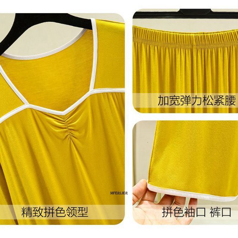 Women's Sleepwear Large Size 4XL 150KG Autumn Women Sleepwear Set V Neck Long Sleeve Pajamas Set Women Long Sleeve Top and Pants Casual Home Wear