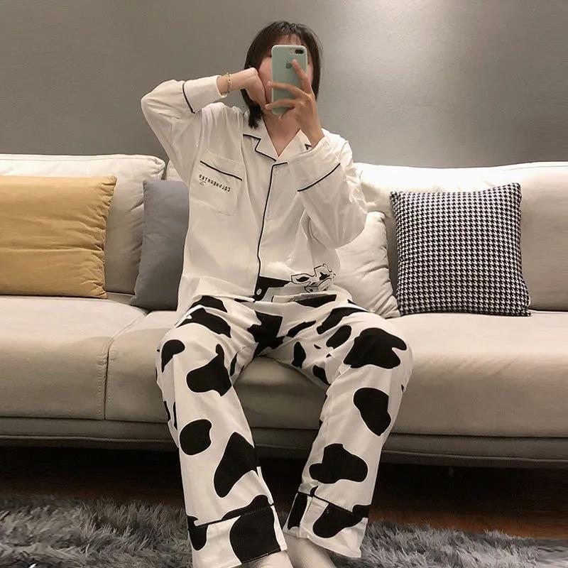 Women's Sleepwear QWEEK Cow Print Women's Pajamas Home Clothes Cute Pyjama Pour Femme Kawaii Sleepwear Pijamas Nightie Autumn Winter 230309