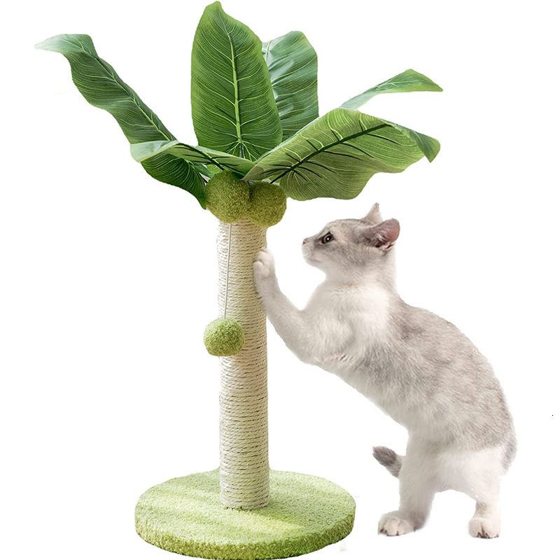 Cat Furniture Scratchers Scratching Post for Kitten Cute Green Leaves Posts with Sisal Rope Indoor s Tree Pet Products 230309