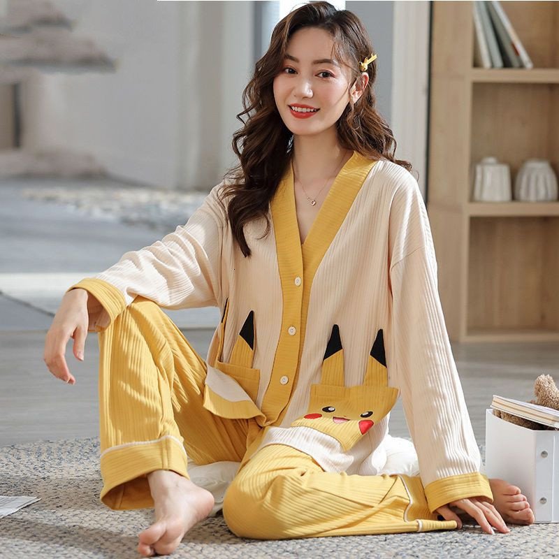Women's Sleepwear 100% Cotton Pajamas Set Sexy Sleepwear For Women Full-Length Cartoon Pyjama Women's Autumn Fashion Soft Homewear Plus Size