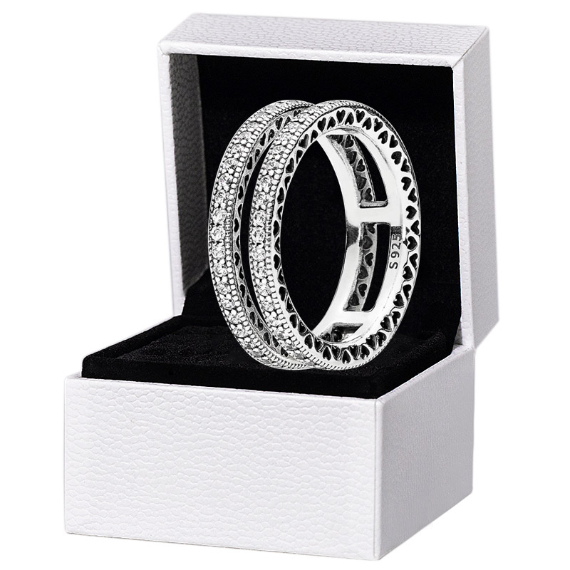 CZ Diamond Double Circle RING Real 925 Sterling Silver Wedding Party Jewelry For Women Girlfriend Gift Rings with Retail Box Factory wholesale