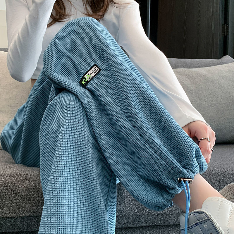 Women's Pants Capris Streetwear Pants Summer Sports Pants Women's Leggings Pants Slim Casual Loose Straight-leg Pants Waffle Wide-leg Pants 