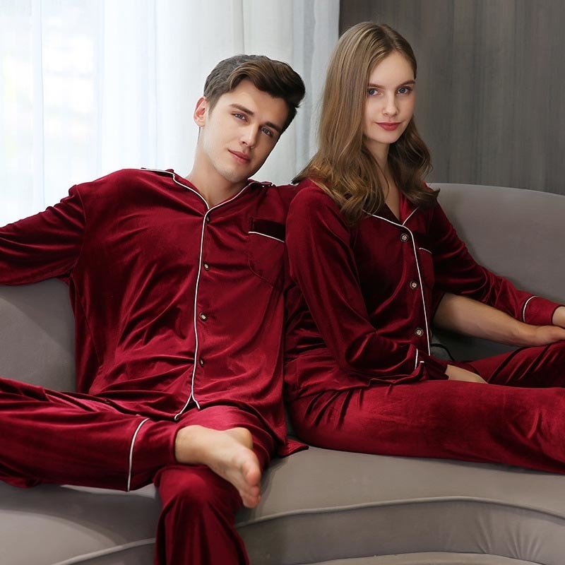 Women's Sleepwear SUO CHAO S-6XL Couple Silk Satin Pyjamas Women's Men's Long Sleeve Lapel TopsPants 2Pcs Pajamas Nightwear Sleepwear H