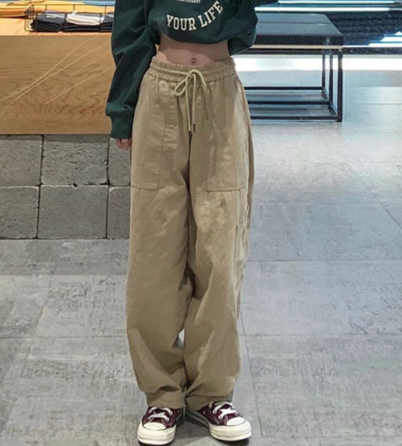 Women's Pants Capris Women Casual Pants Vintage Cargo Pants Drawstring High Waist Trousers Loose Korean Streetwear Joggers Trousers y2k Hip-hop B